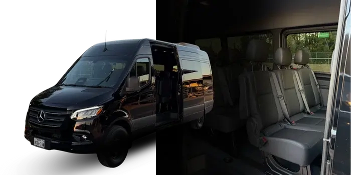 black mercedes benz sprinter shuttle exterior