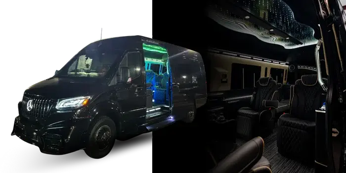 black luxury jet Sprinter van interior