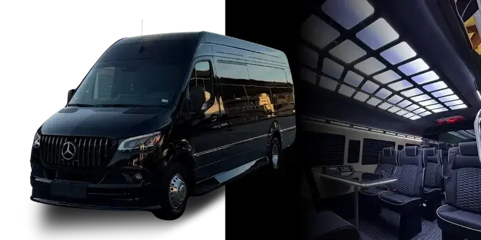 black mercedes executive sprinter exterior and shuttle interior