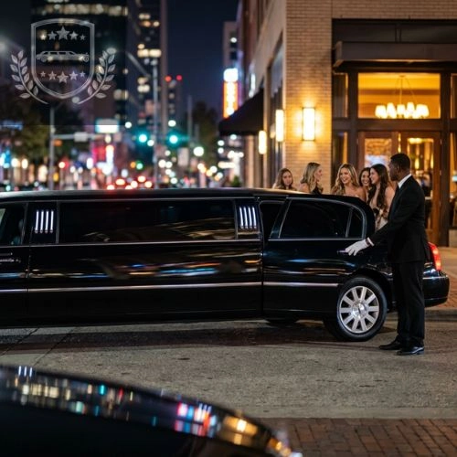 chauffeur holds open door for women at limo chauffeur holds open door for women at limo