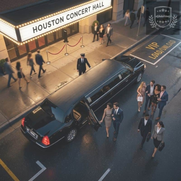 houston concert hall limousine valet and guests at night