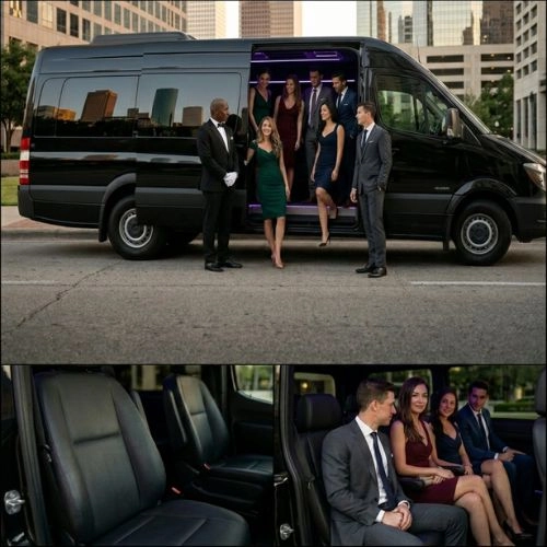 people dressed in formal attire exiting black van people dressed in formal attire exiting black van