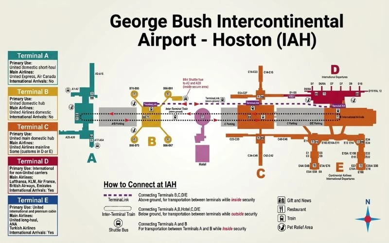 terminal map for george bush intercontinental airport iah in houston texas
