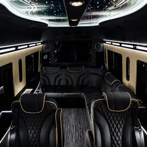 Executive seating inside the Mercedes CEO Jet Sprinter